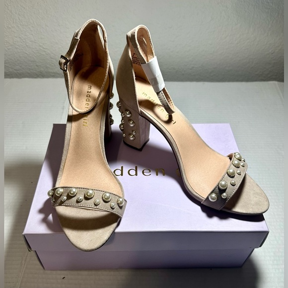 Madden Girl Bitsyy Blush Suede Block Heel With Faux Pearls Strappy Party New 9 - Picture 2 of 14